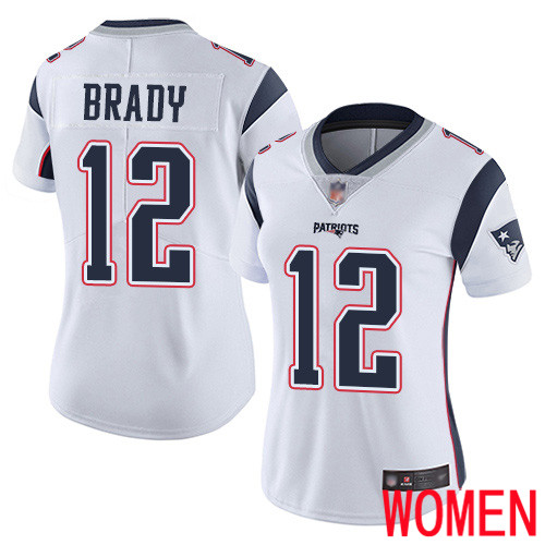 New England Patriots Football 12 Vapor Untouchable Limited White Women Tom Brady Road NFL Jersey